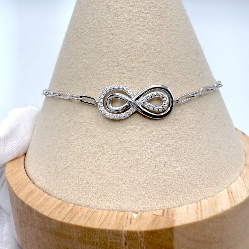 7” .925 Sterling Silver Infinity Style Cz Bracelet